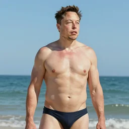 beautiful photorealistic painting of Elon Musk wearing a bikini, digital art