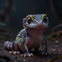 cute evil gecko, somber melancholic matte painting, hyperrealism, hyperrealistic, cinematic masterpiece, fantasy style 8 k ultrahd octane render