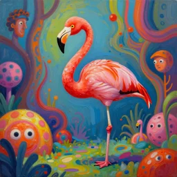 hyper detailed 3 d render like an oil painting - a happy toon flamingo in a colorful lsd trip, houdini algorithmic generative render, abstract brush strokes, masterpiece, edward hopper and james gilleard, zdzislaw beksinski, mark ryden, wolfgang lettl, hints of yayoi kasuma, octane render, 8 k