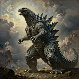 renaissance painting of Godzilla