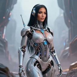a shamanic cyborg kim kardashian made from intricate alien technology in futuristic dreamscape detailed artwork, extremely detailed and high quality, global illumination, octane render, digital art trending on artstation