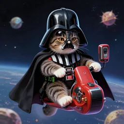 darth vader riding tabby space cat feline in space