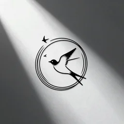 a beautiful tattoo design of minimalist swallows flying into spherical lines and simple basic shapes, black ink, abstract logo, line art