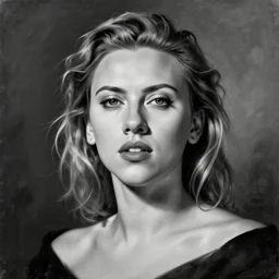 portrait of scarlet Johansson, painted by Picasso, in the style of cubism. Black and White