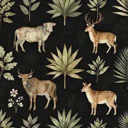 animals and plants on a black background, wallpaper, Illustration, Anatomical Drawing, Painting