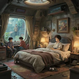 a hyperrealist photography of a futuristic cozy bedroom by victor enrich and ralph mcquarrie and studio ghibli, james jean, ross tran, artstation, octane render, artstation, masterpiece