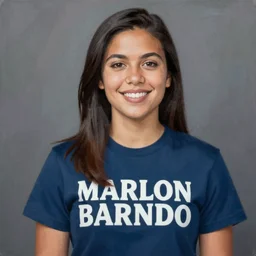 a painting of Alexandria Ocasio-Cortez wearing Marlon Barndo's shirt