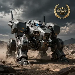 an armored core v on the ground, by greg rutkowski