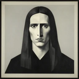 geometrical portait of a necromancer with long hair, by laszlo moholy - nagy