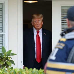 UHD candid color photo of Donald Trump hiding from the fbi at Mar-A-Largo, accurate faces,  UHD, photorealistic, correct face, photo by Annie Leibowitz