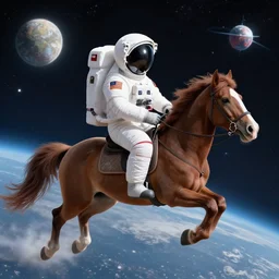 the horse sat right on top of the astronaut rides him into space - i