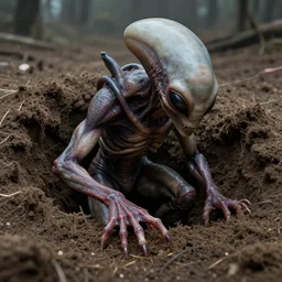 photograph of an alien creature burrowing out of a person, 4k wallpaper, harsh and violent, trending on artstation