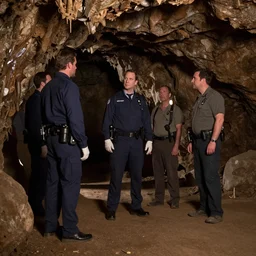 screencap of a law and order episode that takes place in a cave