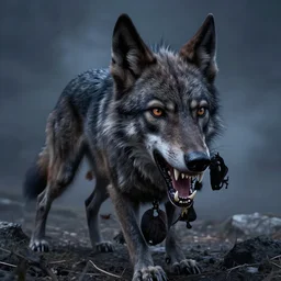 female hellhound werewolf, fierce, sharp teeth, trending