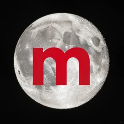 logo of, red m on the moon, black background, company logo, 4 k