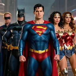 zack snyders justice league in classic comic accurate outfits, superman batman wonder woman flash cyborg aquaman, hyper realistic, detailed, unreal engine, vfx, cinematic, style of larry fong cinematography, 4 k