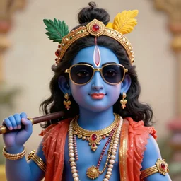 caricature of krishna wearing sunglasses, octane rendered, unreal engine, hyper detailed