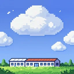 landscape, cloud, sky, pixelart style, building, franek,, aaron hain, kryssalian, - n 4