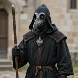 medieval plague doctor wearing plague doctor beak