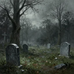 a graveyard, by john kenn mortensen, digital art, realistic painting, very detailed, horror, dark, trending on artstation