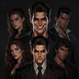 aesthetic digital illustration of a handsome young man with a sinister grin by brian bolland, rachel birkett, alex ross, and neal adams | dark, intimidating, imposing, portrait, character concept, concept art, unreal engine, finalrender, centered, deviantart, artgerm