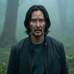 Keanu reeves in The woods foggy but clear image 4k detailed