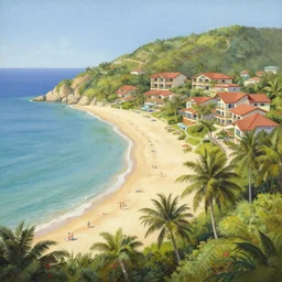 a detailed matte painting of a beautiful view of a resort by the beach, greg rutkowski