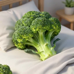 a broccoli is sleeping in the bed, fantasy style, 5 k, octan render, ultrarealistic