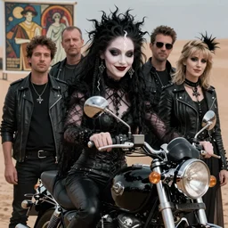 wyona rider as death from sandman, gentle smile, by cedric peyravernay, by lecouffe deharme, alphonse mucha and maciej kuciara, by jeremy mann, goth chic, soft lightning, eyeliner, punk rock, high detailed, 8 k
