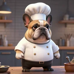 fat french bulldog chef, unreal engine, beeple art