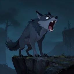 a cartoony werewolf howling in a cliff at night, scary, eerie, artstation, digital art,