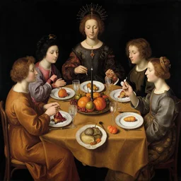 thanksgiving supper, black background, still life by giuseppe arcimboldo, vanitas, intricate high detail masterpiece