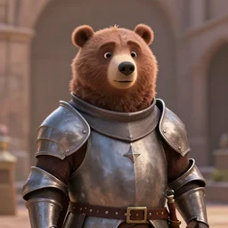 a pixar bear as a knight templar, beautiful portrait photo, cinematic, very sharp and detailed, 4k hdr, beautiful background