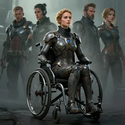 masterpiece concept art, a beautiful highly detailed sci - fi lady on wheelchair, artist on 2 2 nd century, cinematic moody colors, realistic shaded lighting poster by ilya kuvshinov, magali villeneuve, artgerm, jeremy lipkin and michael garmash and rob rey,