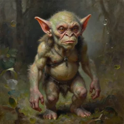 a goblin, realistic oil painting by Thomas Cole and Wayne Barlowe
