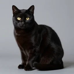 seated studio photograph of a black cat