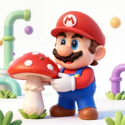 drunk mario eats a huge toxic fly agaric, in the background psychedelic pipes stick out of the ground, cartoon turtles run
