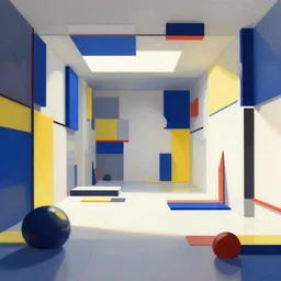 3 d futuristic environment, piet mondrian, shapes