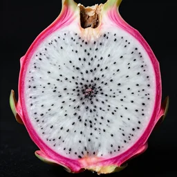 a face inside a dragonfruit, made of seeds