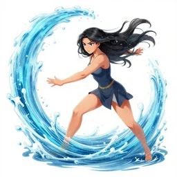 a drawing of a woman controlling water, concept art by mor than, featured on deviantart, sots art, official art, dynamic pose