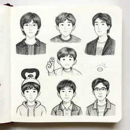 a sketchbook page filled with doodles by kim jung gi