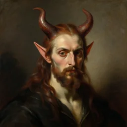 A masterpiece head and shoulders portrait of Satan The Devil by William Adolphe Bouguereau, realistic painting classical painting digital art