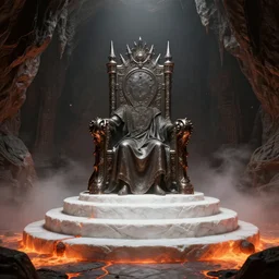 a digital concept art by gustave dore and greg rutkowski, trending on artstation. dante's divine comedy, dark fantasy cave palace of bad omens, a iron throne, white stone steps seeping magma. 3 d, octane render, unreal engine. mist.