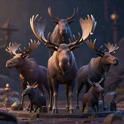 shrine for moose gods. award - winning 3 d anime by an indie studio, heavily stylized, rimlighting, depth of field, limited palette, impressionism, chiaroscuro, bokeh.