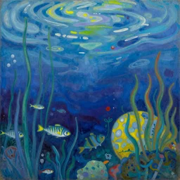 chagall style painting of underwater scene