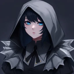 a woman in a black outfit with blue eyes, a character portrait by torii kiyomasu, pixiv contest winner, gothic art, gothic, goth, dark and mysterious