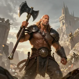 a barbarian that is dwayne johnson, dungeons and dragons, epic illustration, fantasy illustration, epic, 8 k, artstation, giant axe