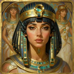 realistic detailed face portrait of a beautiful futuristic egyptian warrior queen in alien cyberpunk armor by alphonse mucha, ayami kojima, amano, greg hildebrandt, and mark brooks, female, feminine, art nouveau, egyptian cyberpunk, stargate, neo - gothic, gothic, character concept design