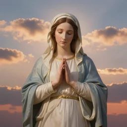 faint virgin mary portrait blending into beautiful sky sunset clouds