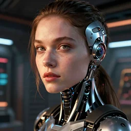 cinematography closeup portrait of a cyborg girl in a cyberpunk apartment by Emmanuel Lubezki